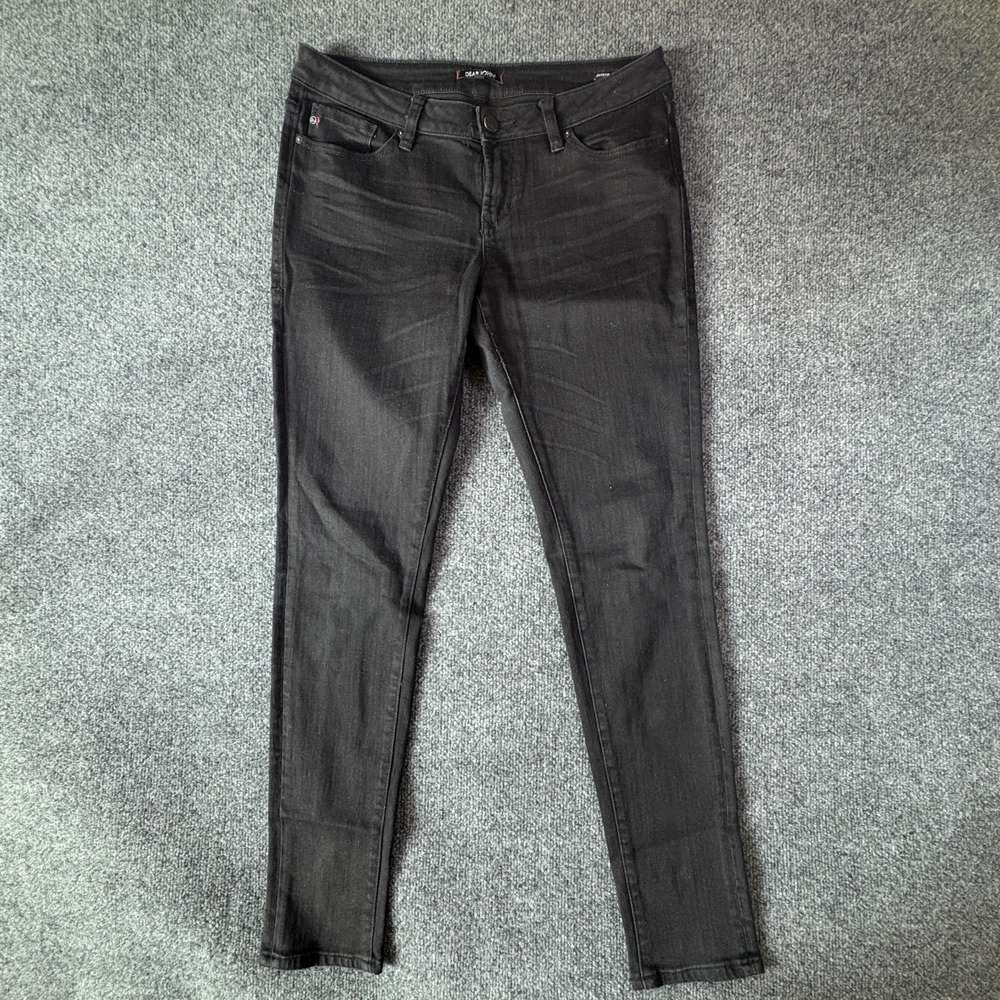Dear John Skinny Jeans Womens 32x30.5 Black Stretch 5 Pockets Dark Wash Low Rise